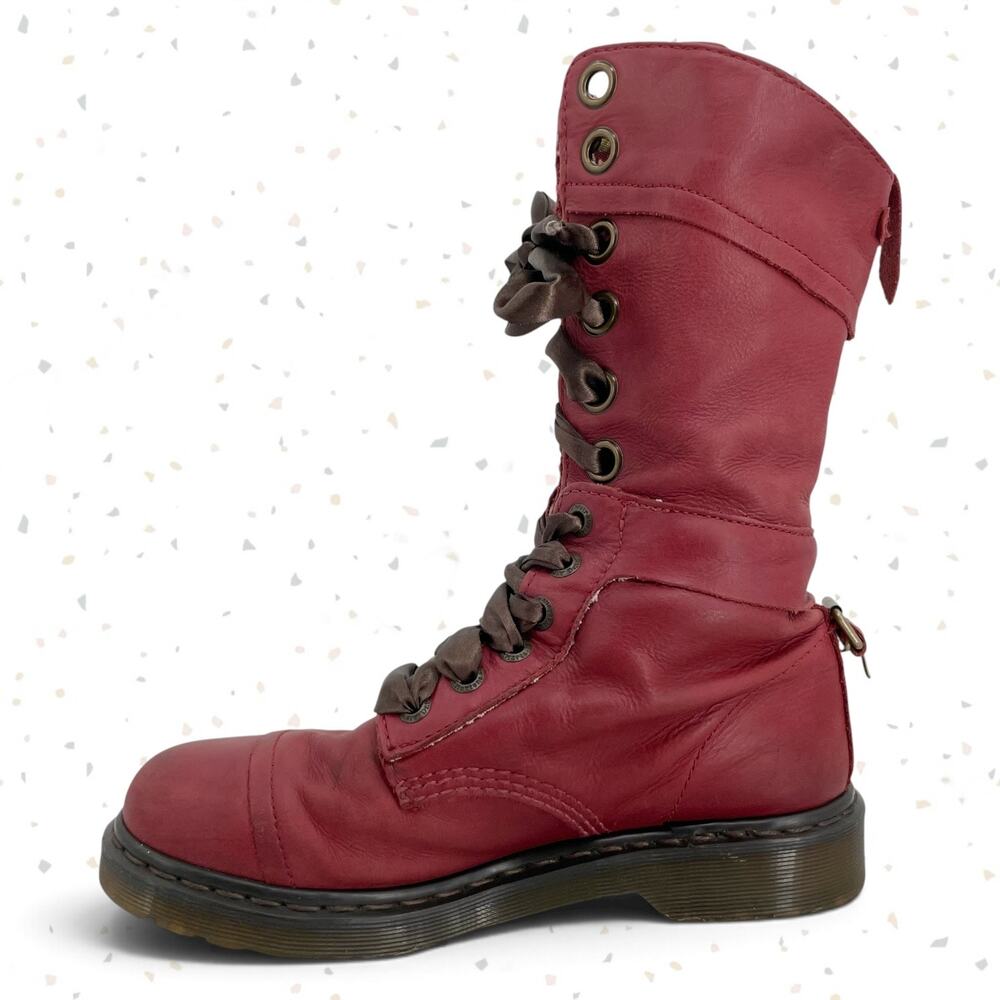 Dr. Martens Triumph Boots Red Oxblood Leather Pirate Fold Down Floral Boots US 9 - Picture 2 of 16